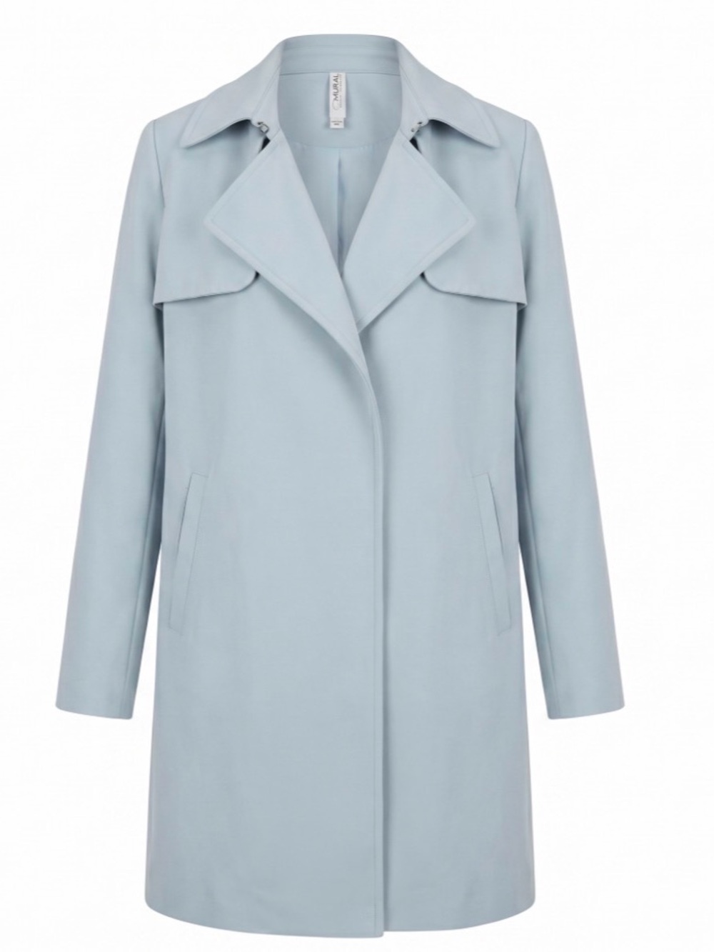 Mural Drape Trench Coat In Beautiful Muted Blue -Gray. Size Medium